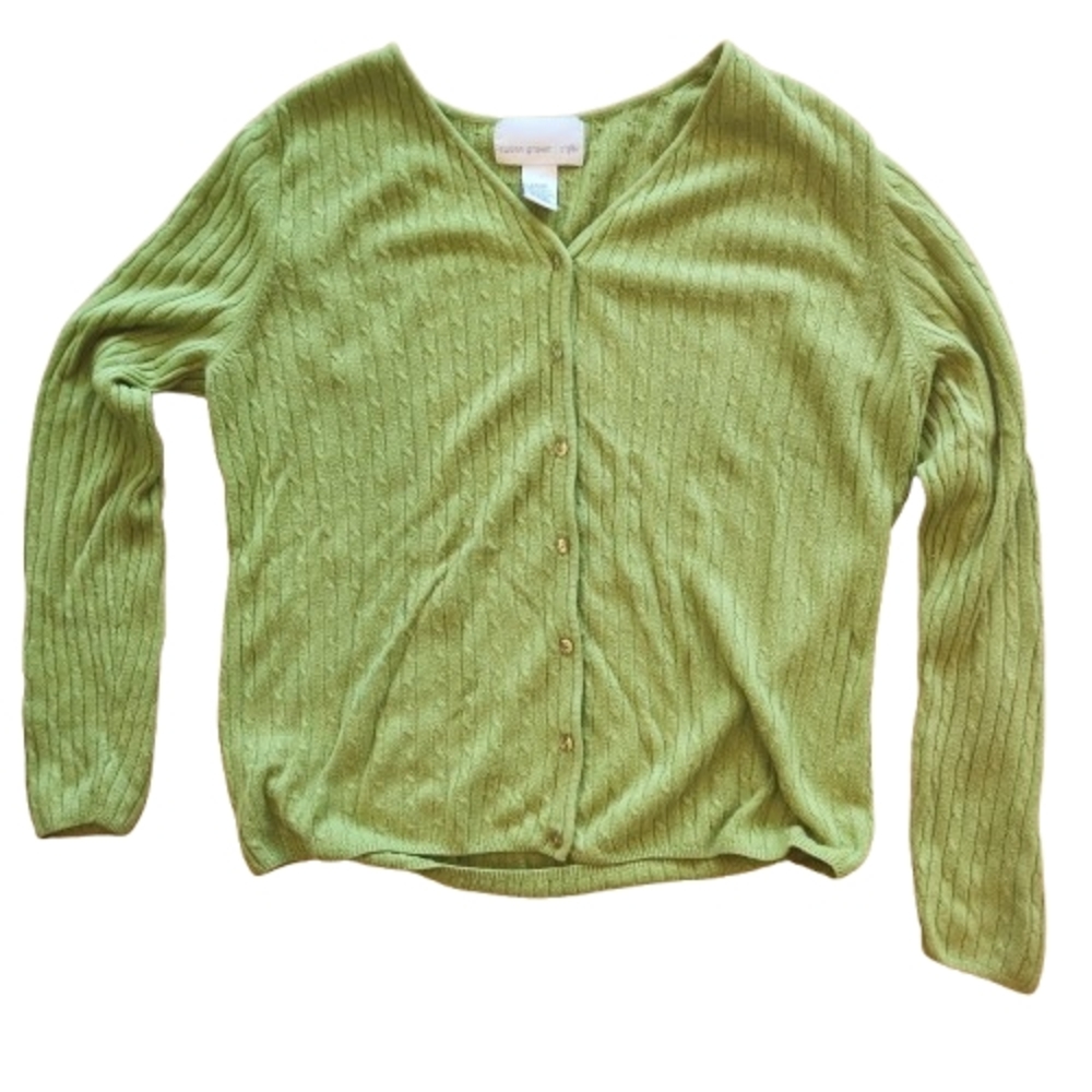 Susan Graver Green Cardigan Sweater Size Large